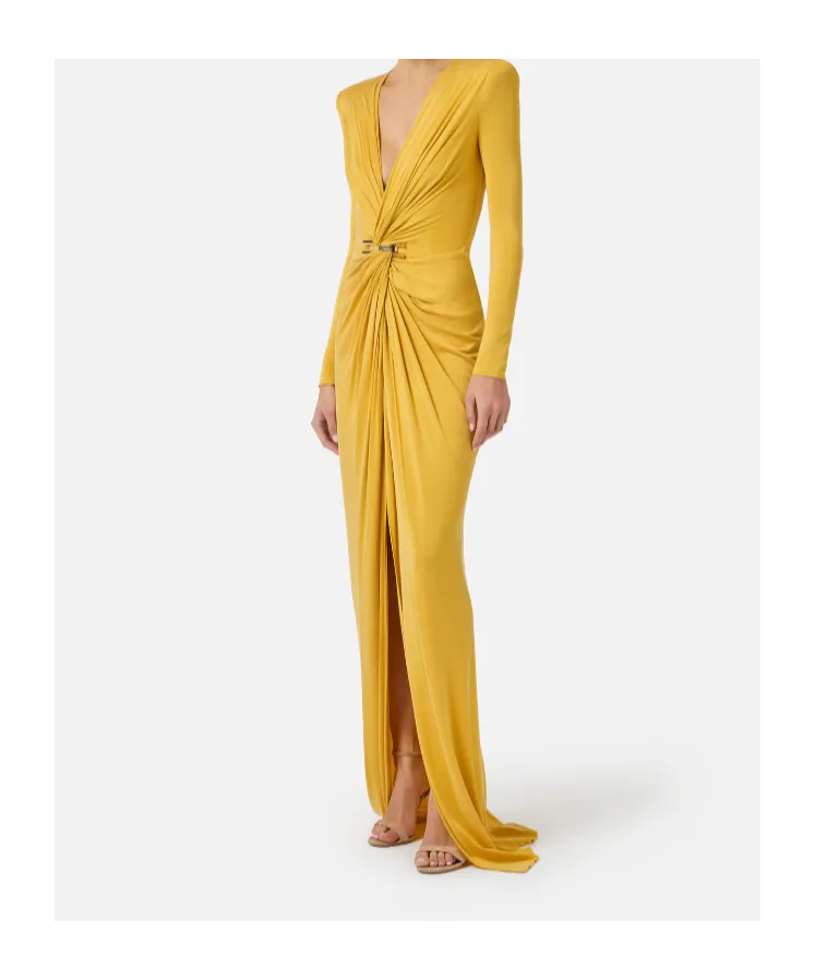 Elisabetta Franchi Plunging V-Neck Red Carpet Dress