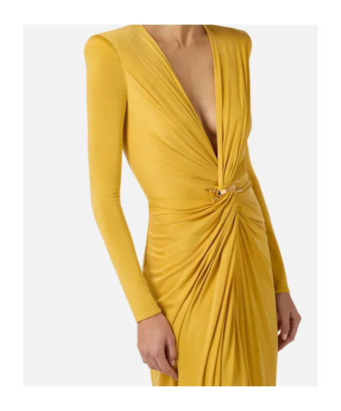 Elisabetta Franchi Plunging V-Neck Red Carpet Dress