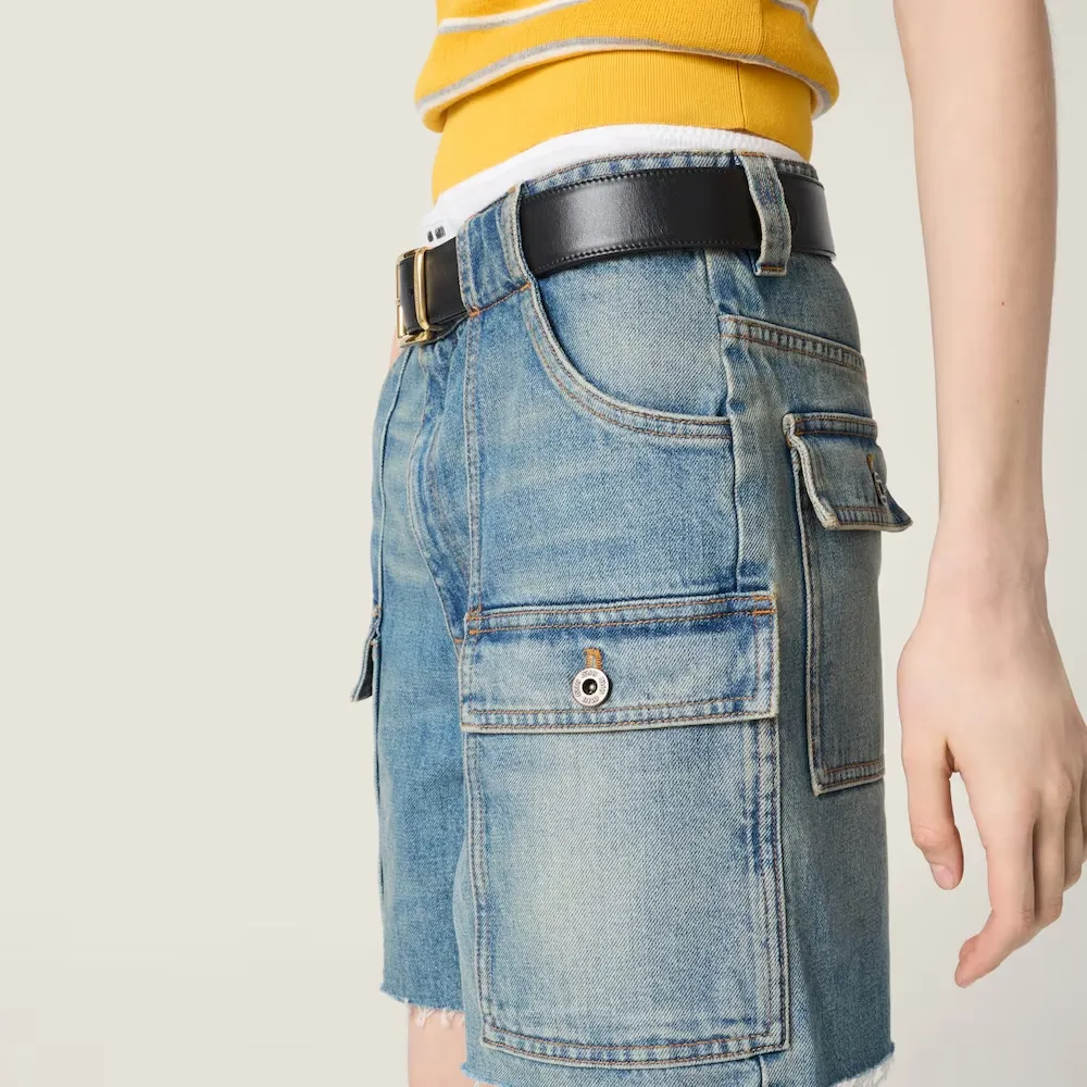 Cargo-Pocket Denim Shorts