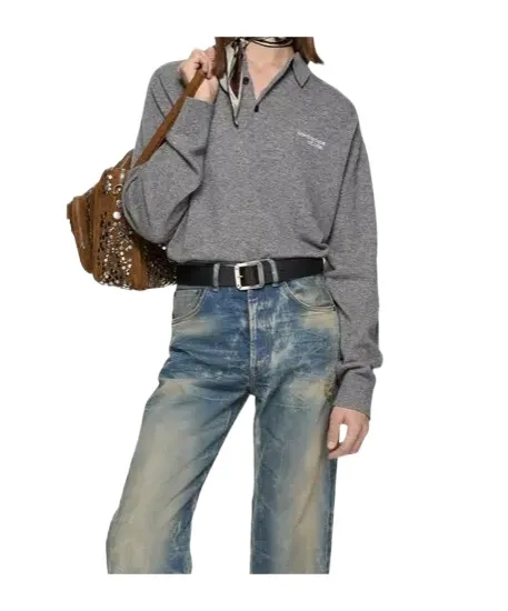 Long-Sleeved Knitted Polo Shirt