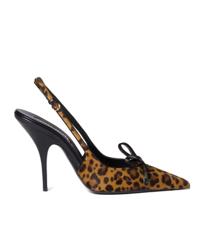 Printed Leather Slingback Pumps With Bow