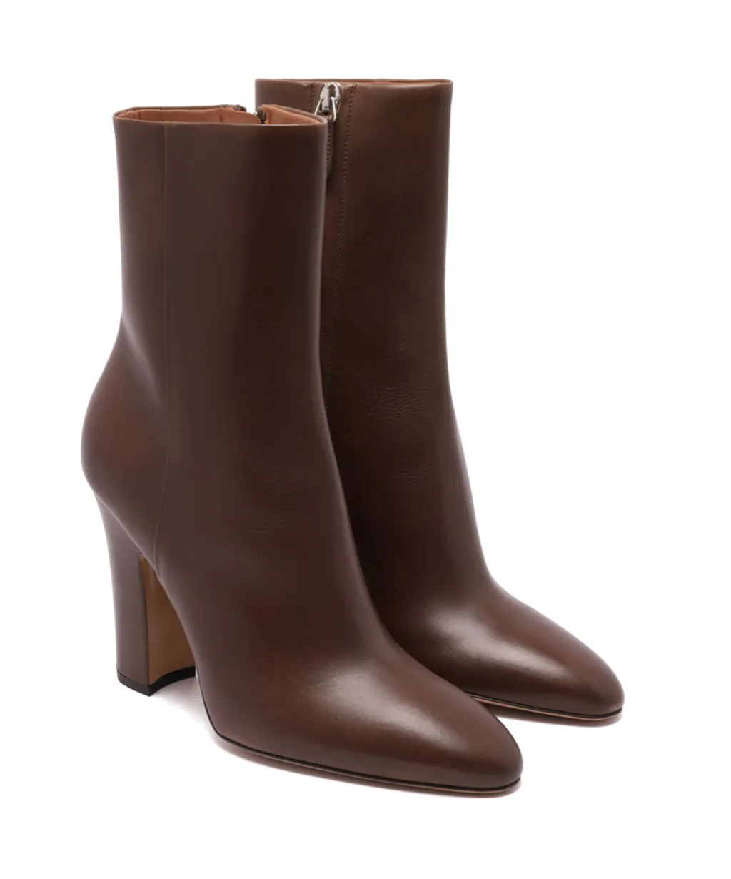 Leather Block-Heel Boots
