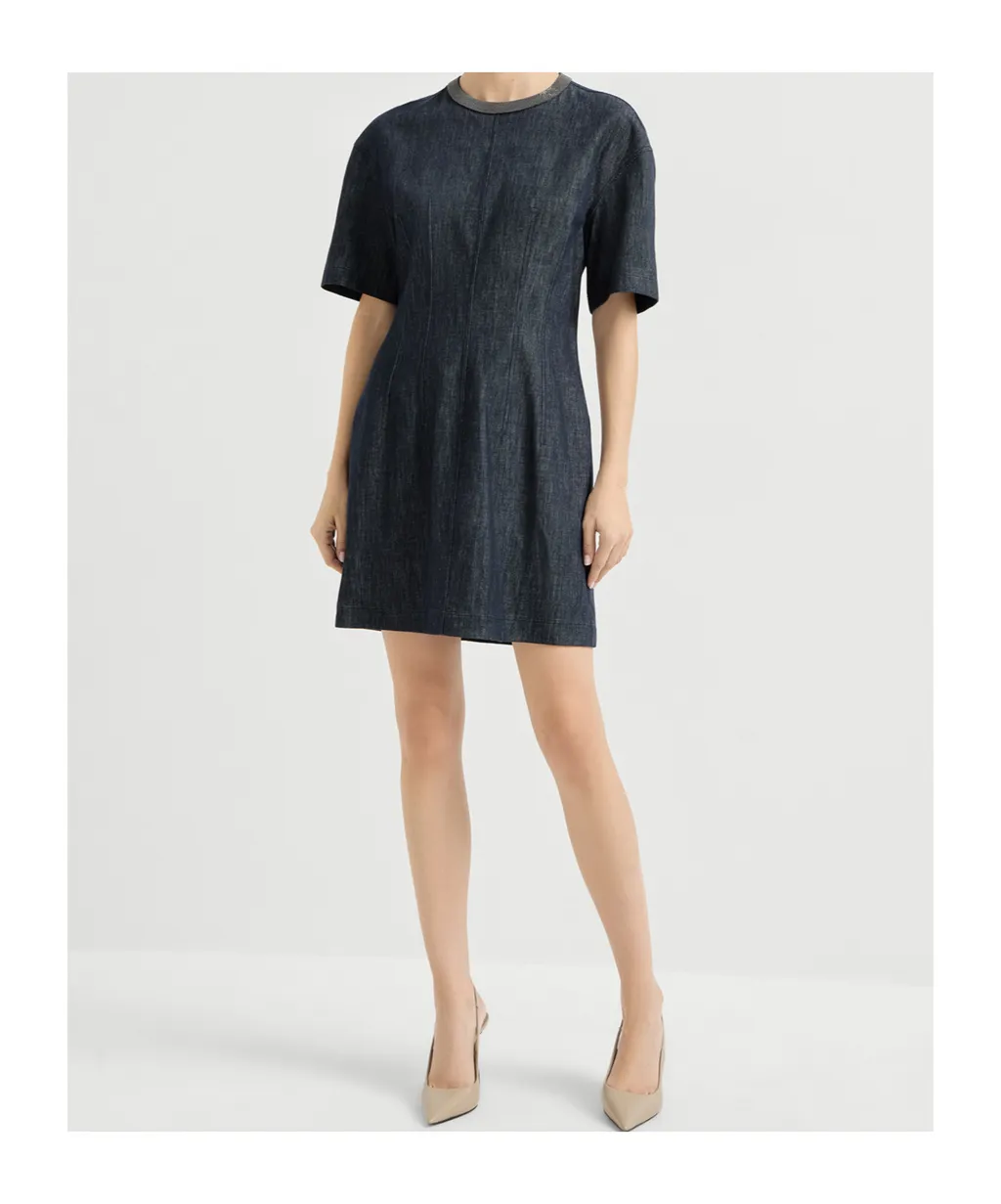 Brunello Cucinelli Short-Sleeved Denim Mini Dress