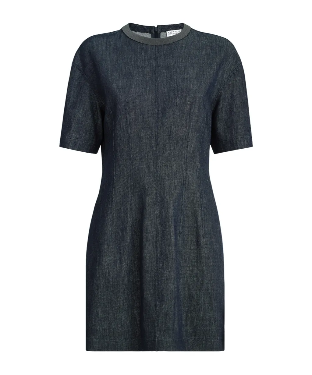 Brunello Cucinelli Short-Sleeved Denim Mini Dress