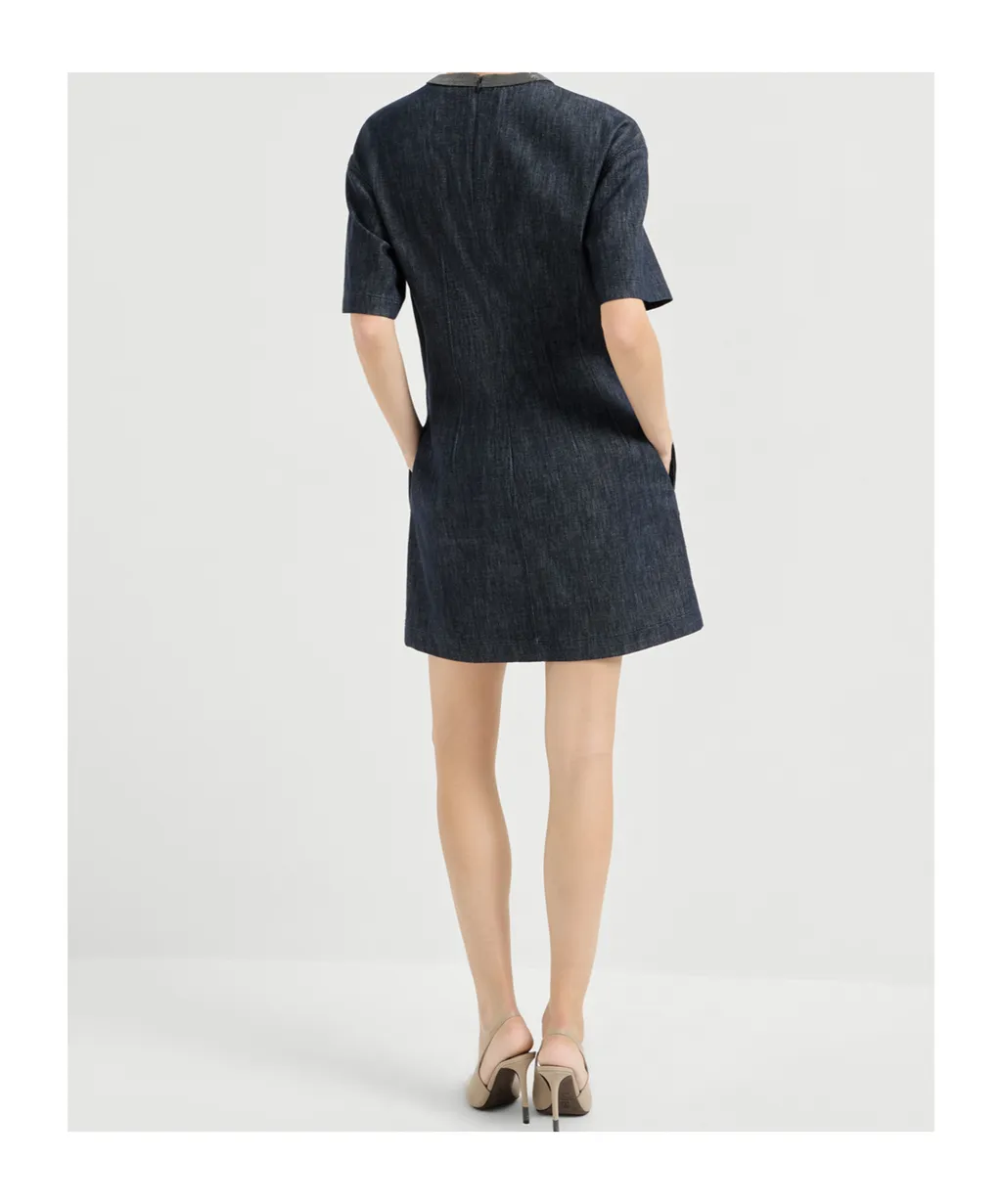 Brunello Cucinelli Short-Sleeved Denim Mini Dress