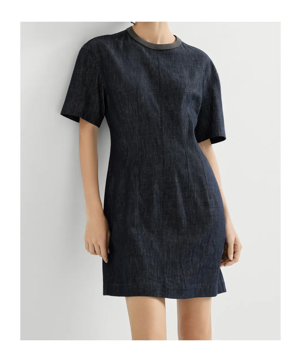 Brunello Cucinelli Short-Sleeved Denim Mini Dress