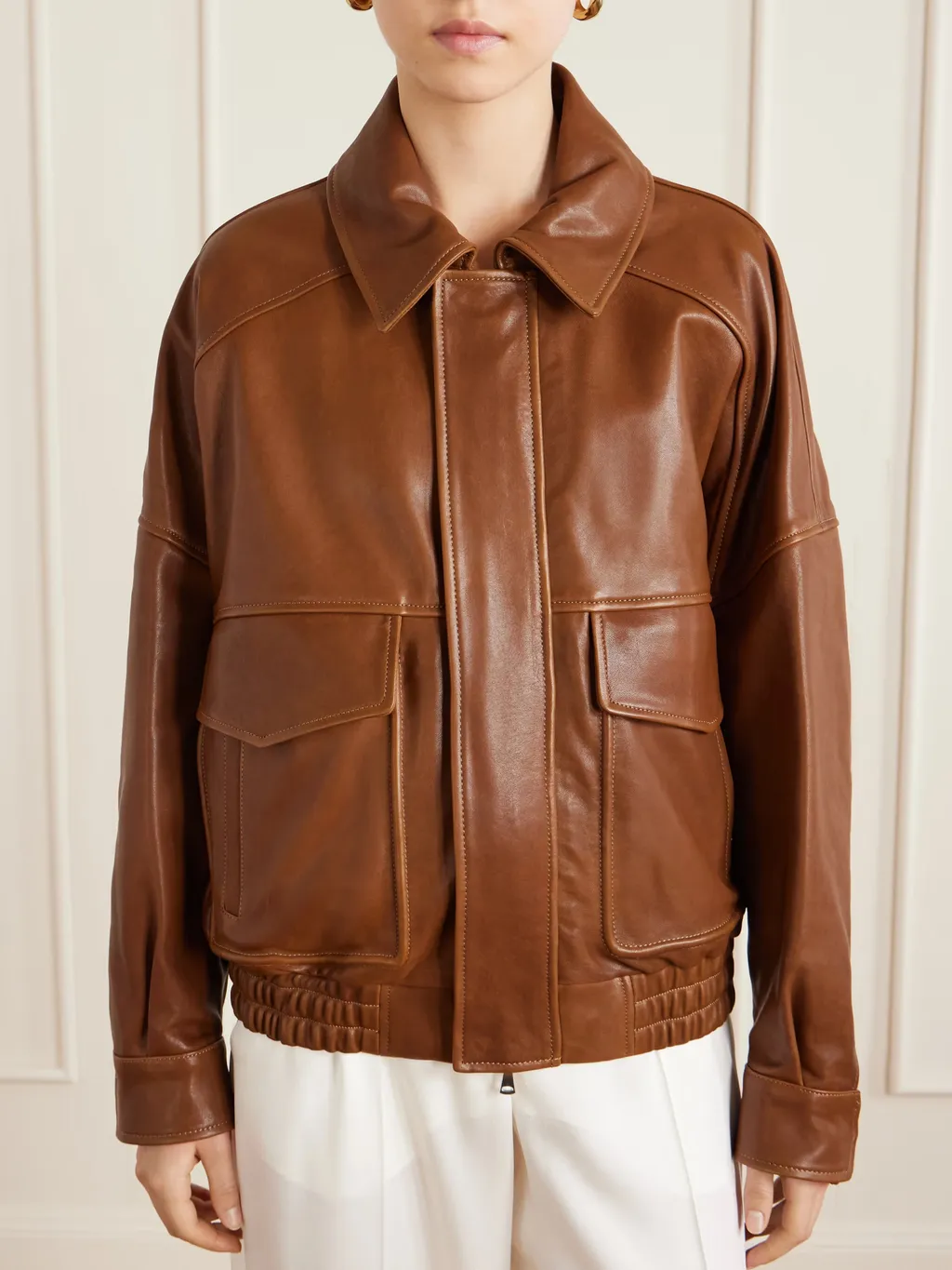 Runa Paneled Leather Bomber Jacket