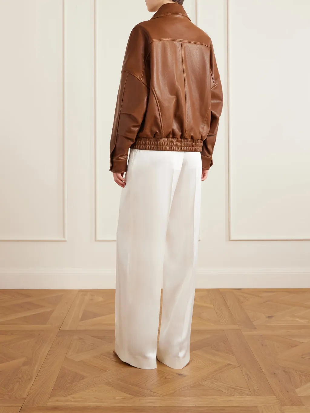 Runa Paneled Leather Bomber Jacket