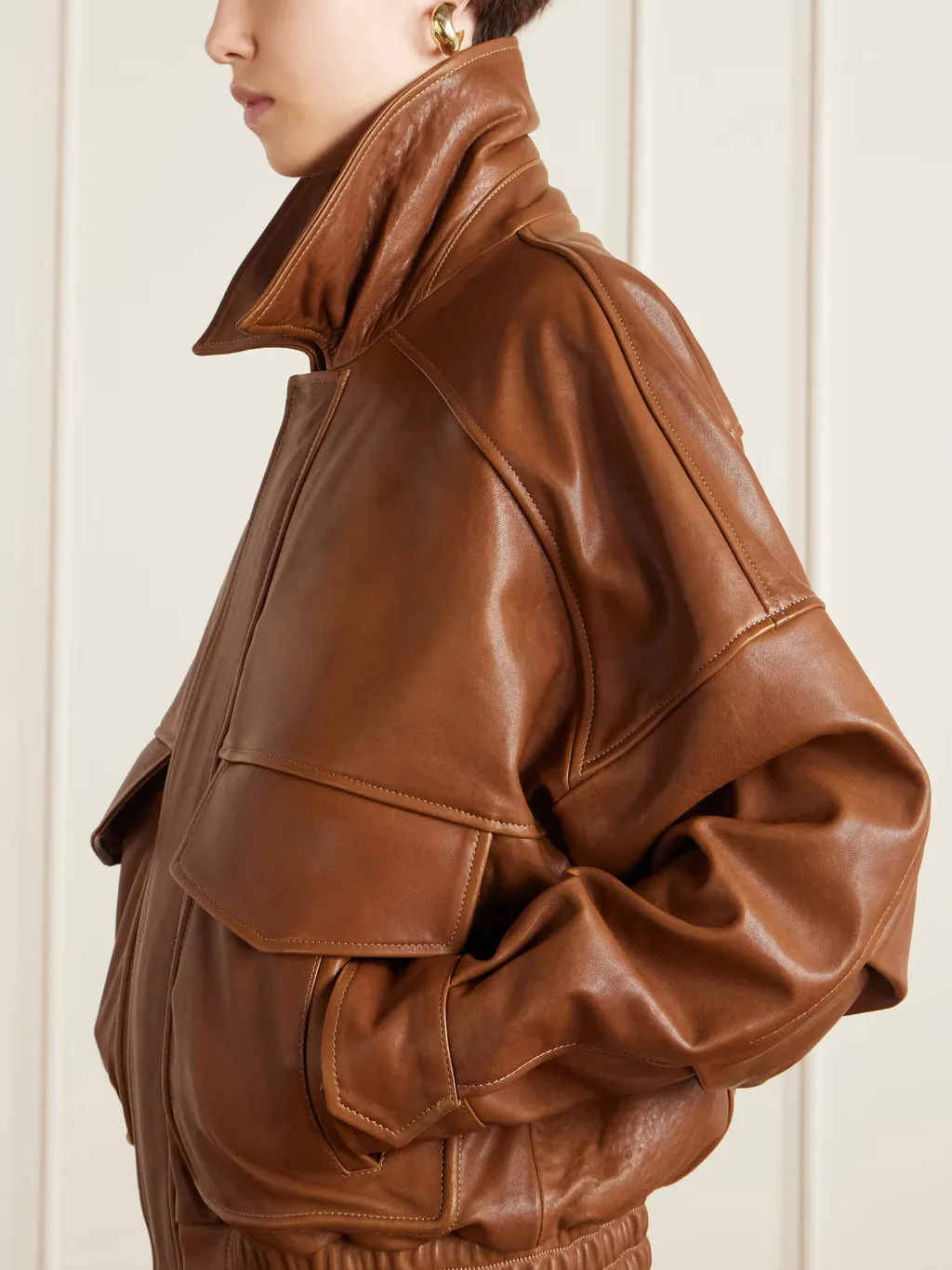 Runa Paneled Leather Bomber Jacket