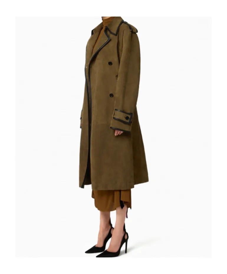 Belted Leather-Trimmed Coat