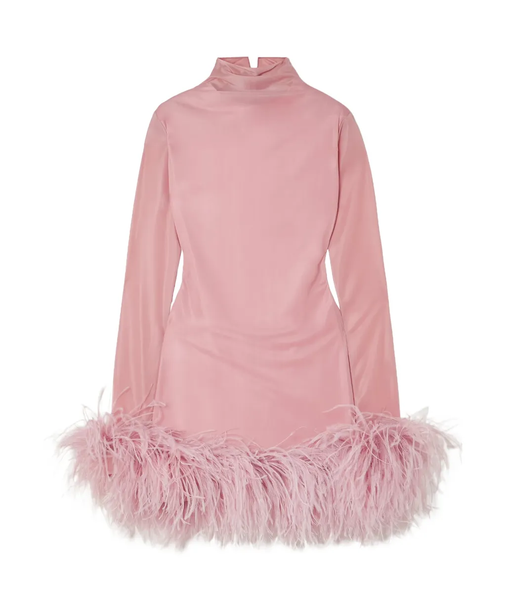Luna Feather-Trim Draped Minidress