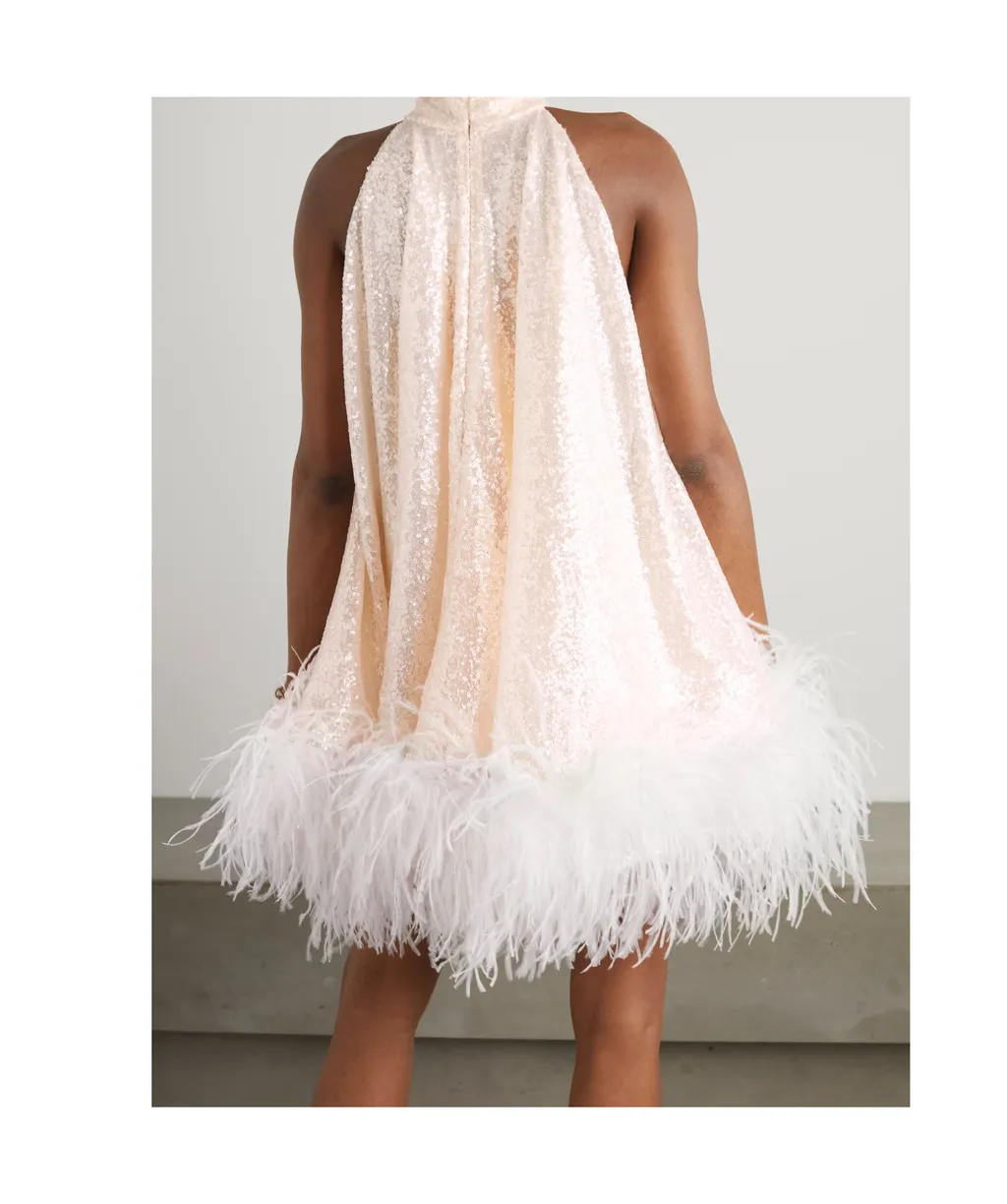 Cindy Feather-Trimmed Sequined Tulle Mini Dress