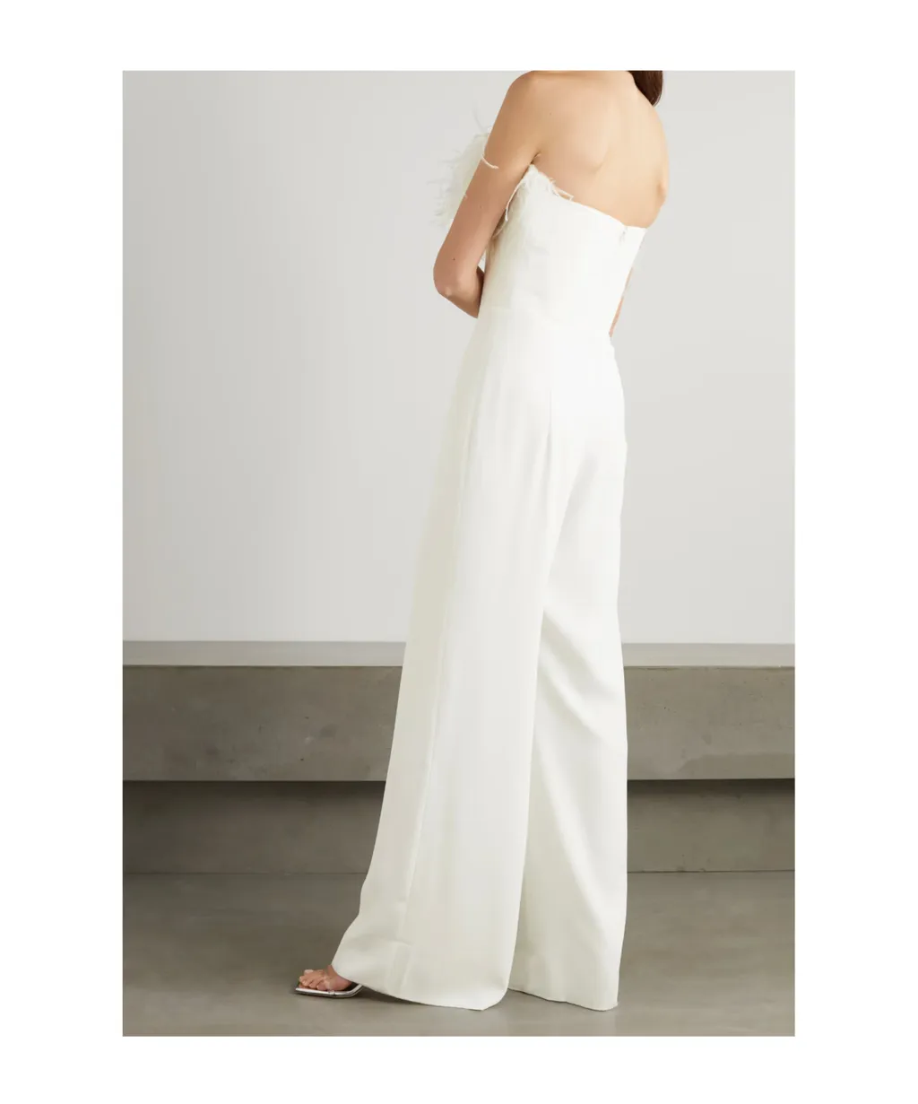 Taree Feather-Trim Strapless Jumpsuit