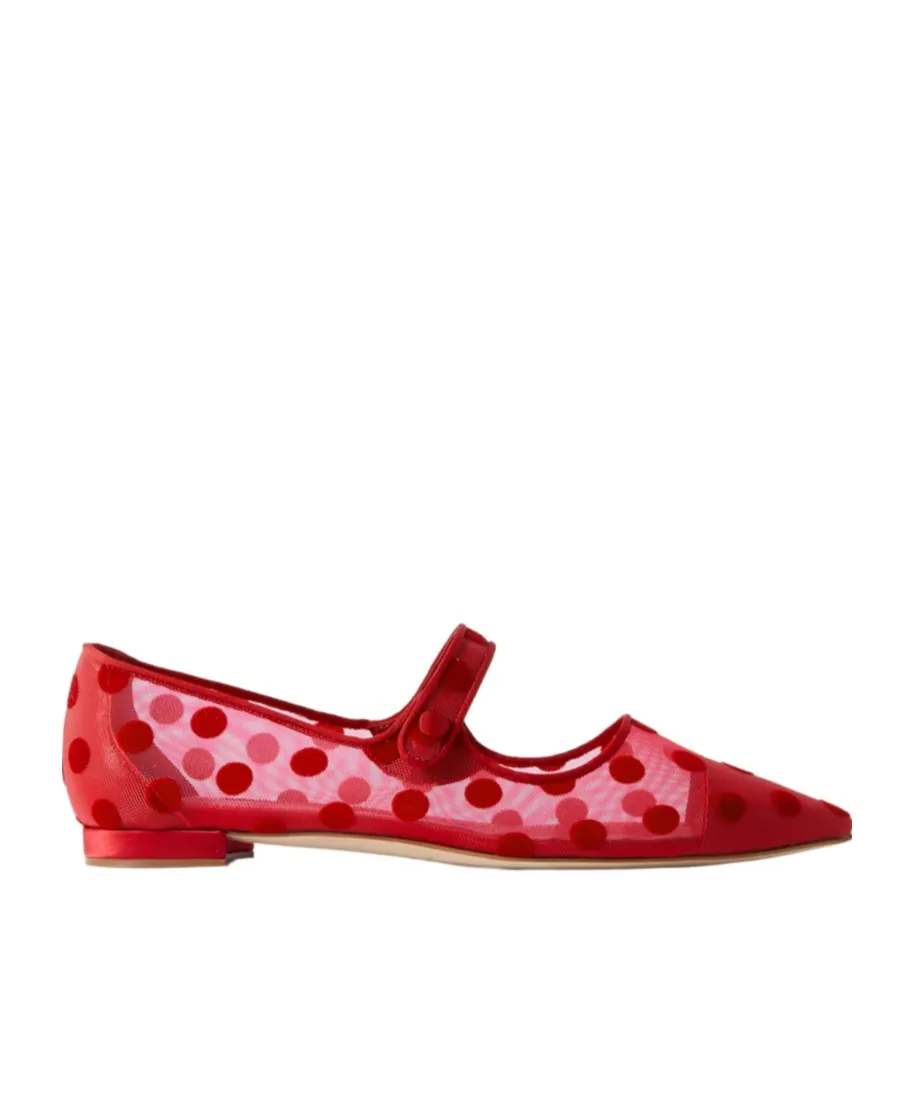 Grosgrain-Trimmed Flocked Mesh Ballet Flats