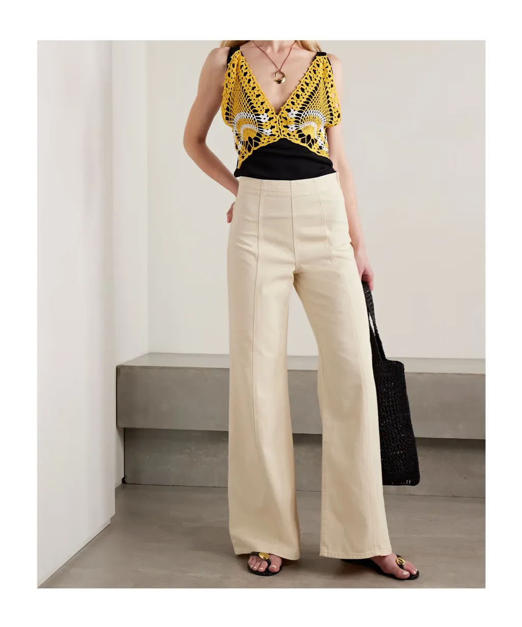 Spliced High-Waisted Wide-Leg Jeans