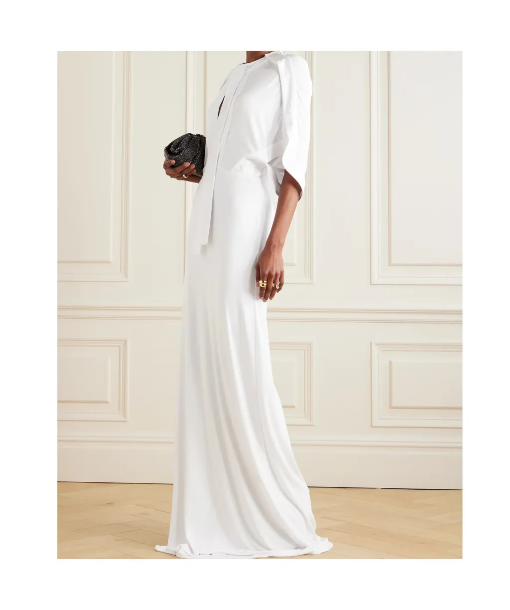 Elian Tie-Neck Draped Stretch-Jersey Maxi Dress