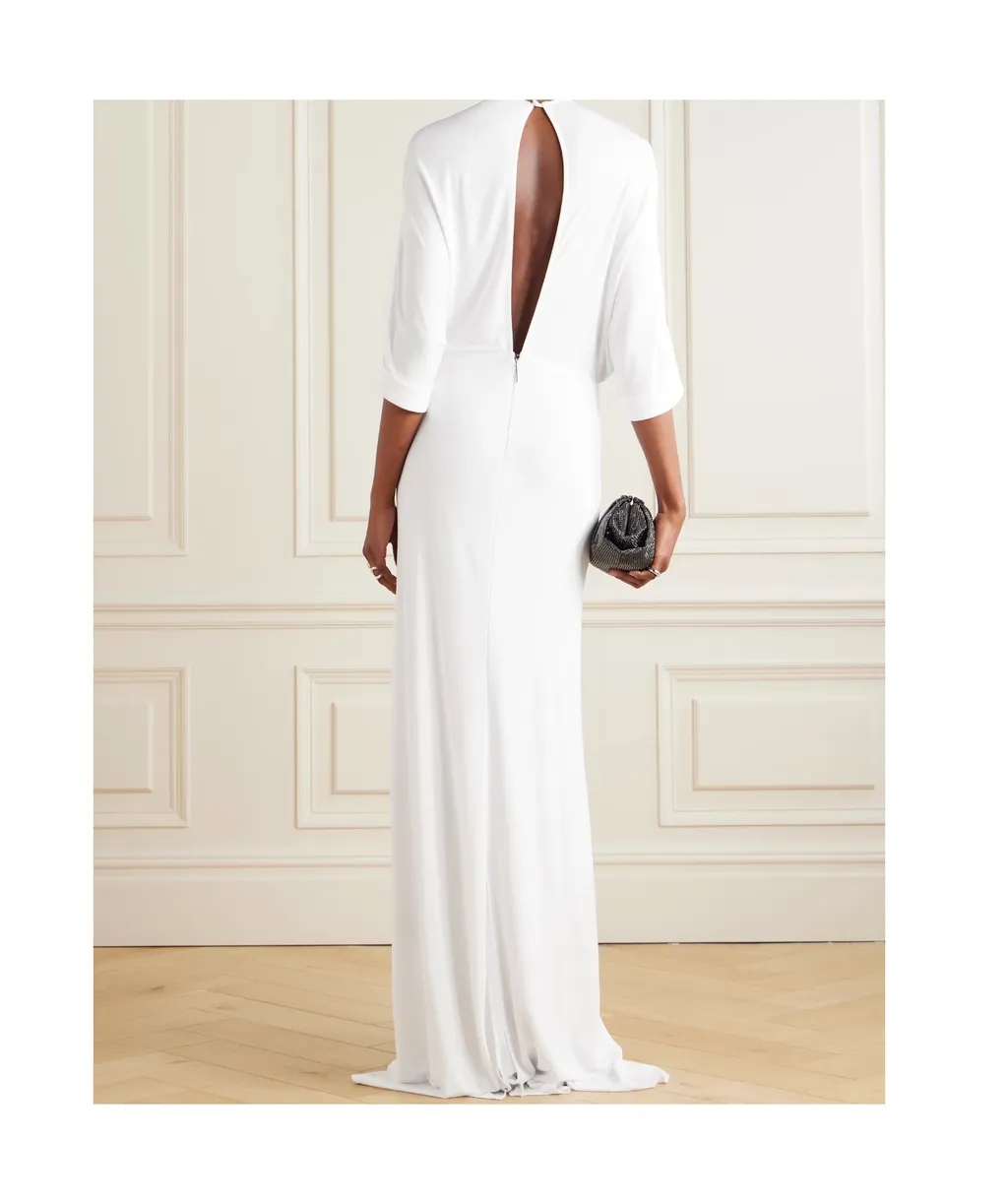 Elian Tie-Neck Draped Stretch-Jersey Maxi Dress