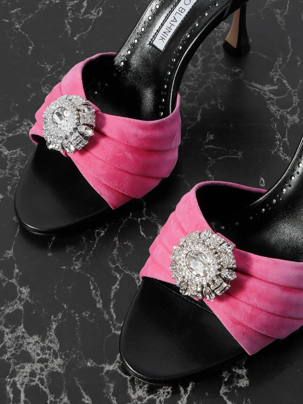 Crystal-Embellished Ruched High-Heeled Sandals