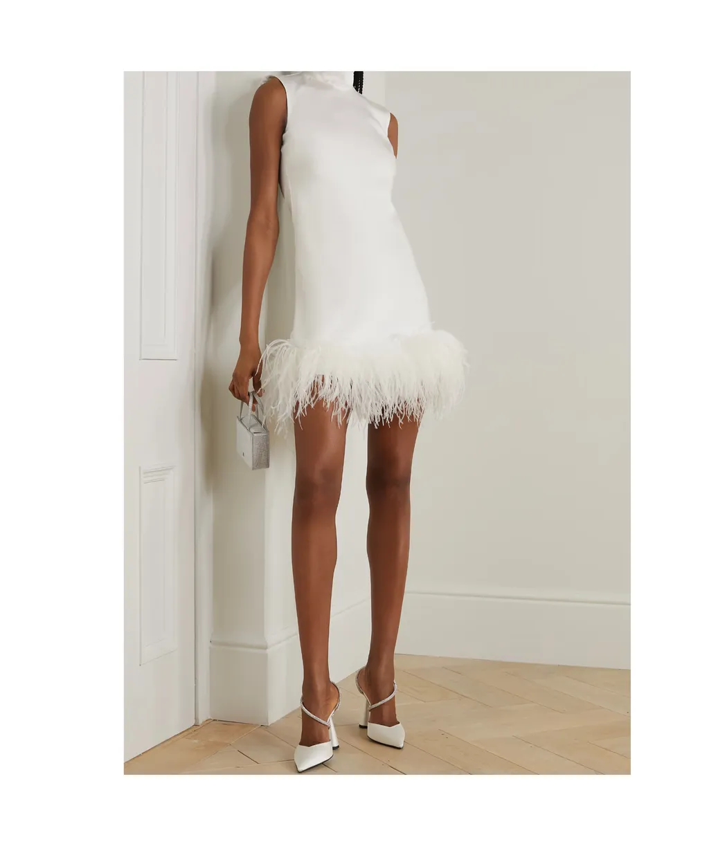 Umiko Feather-Trimmed Satin Mini Dress