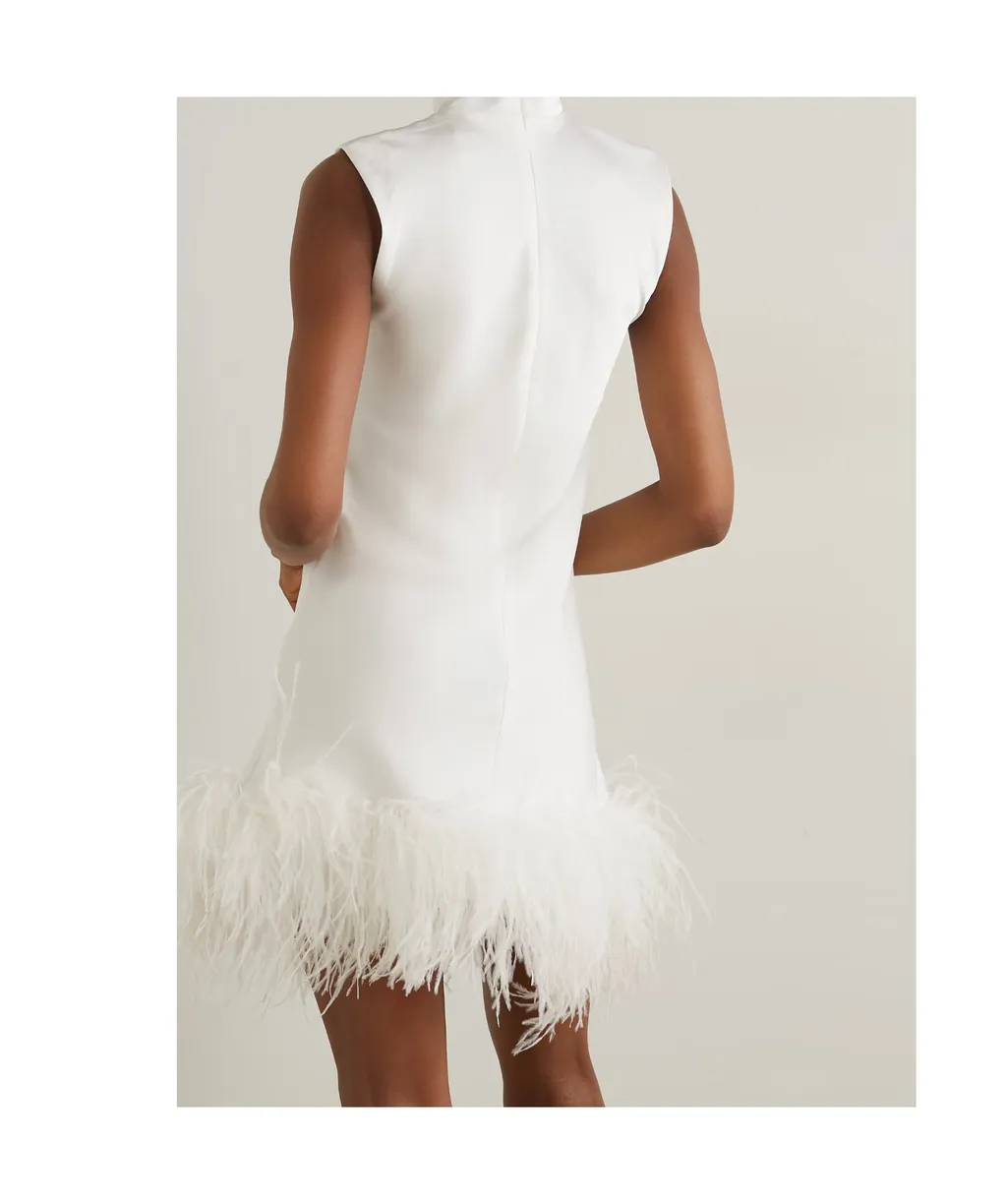 Umiko Feather-Trimmed Satin Mini Dress