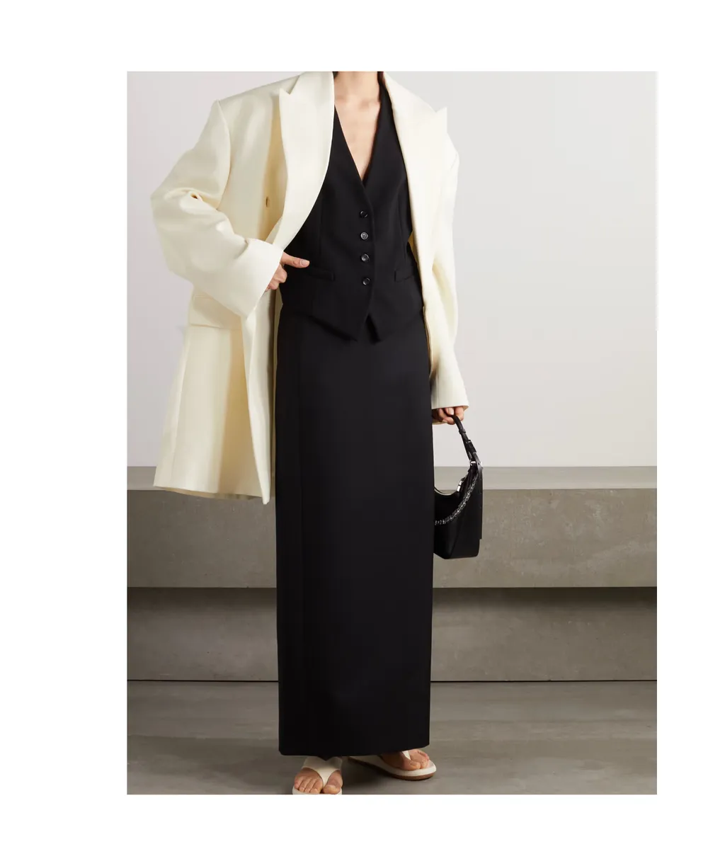 Oversized Double-Breasted Grain De Poudre Wool Coat