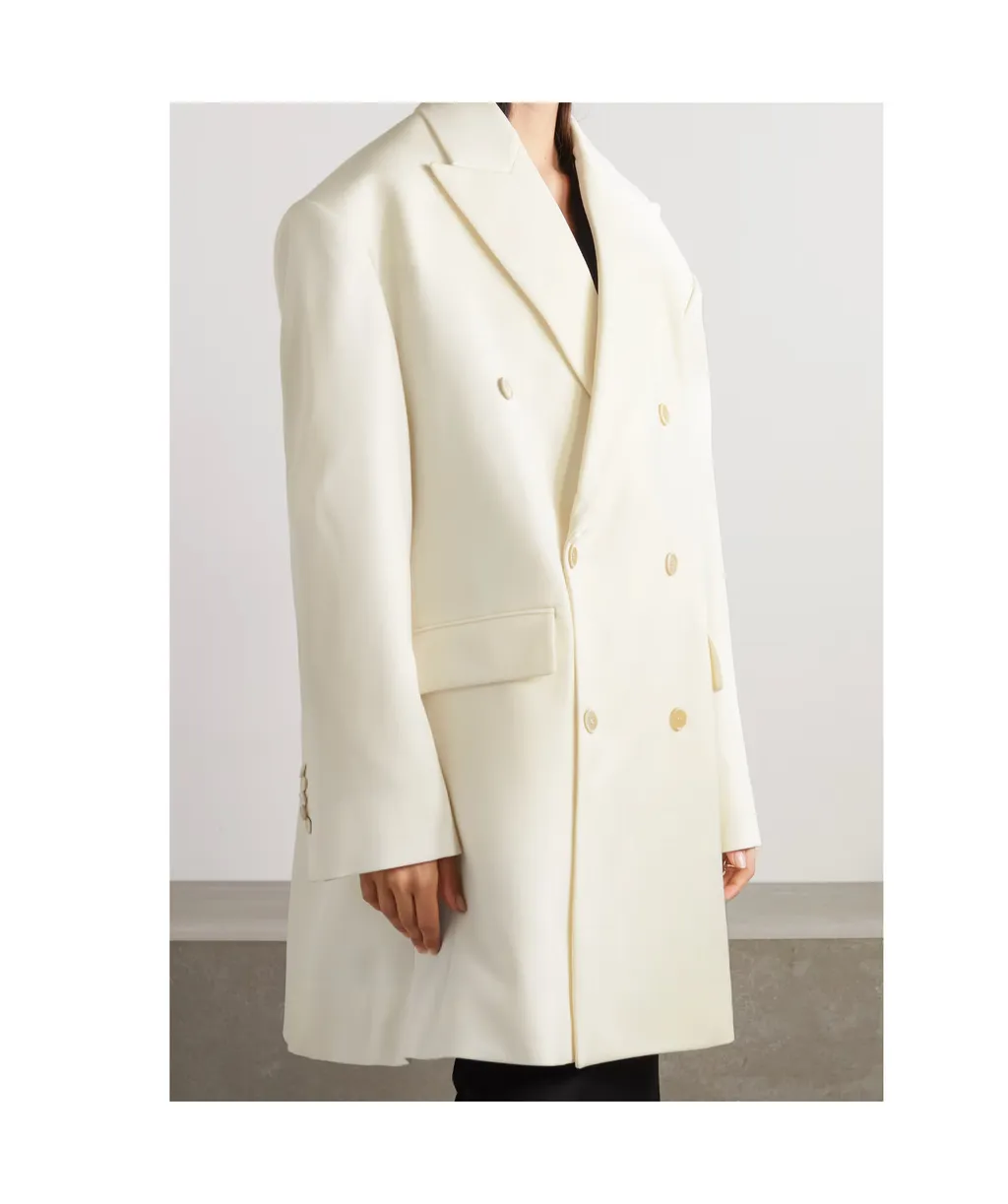 Oversized Double-Breasted Grain De Poudre Wool Coat