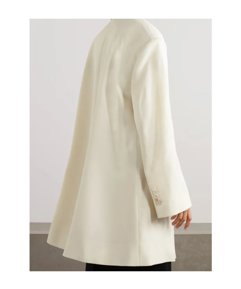 Oversized Double-Breasted Grain De Poudre Wool Coat