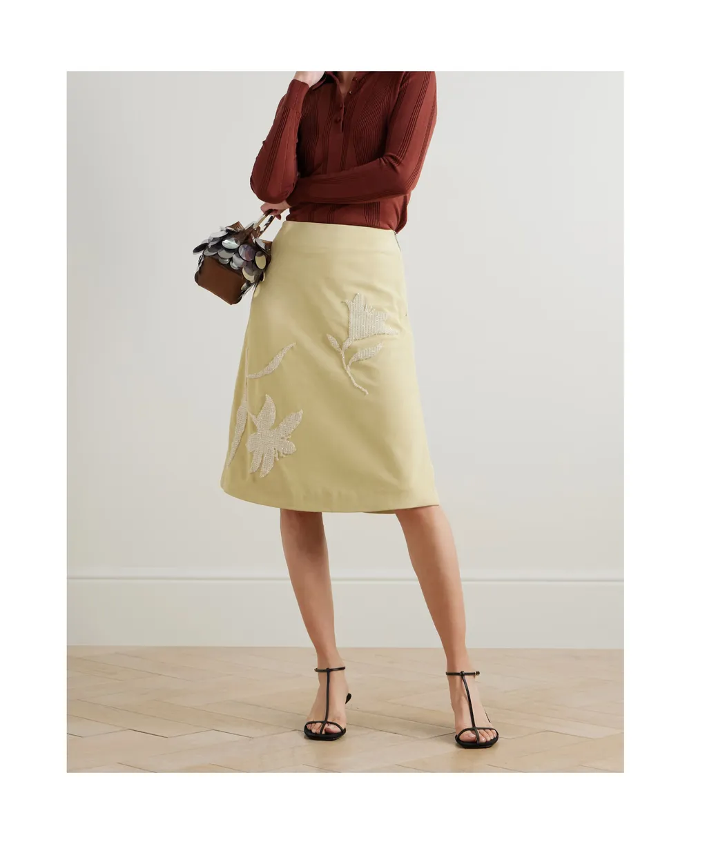 Dafne Embellished Suede Midi Skirt