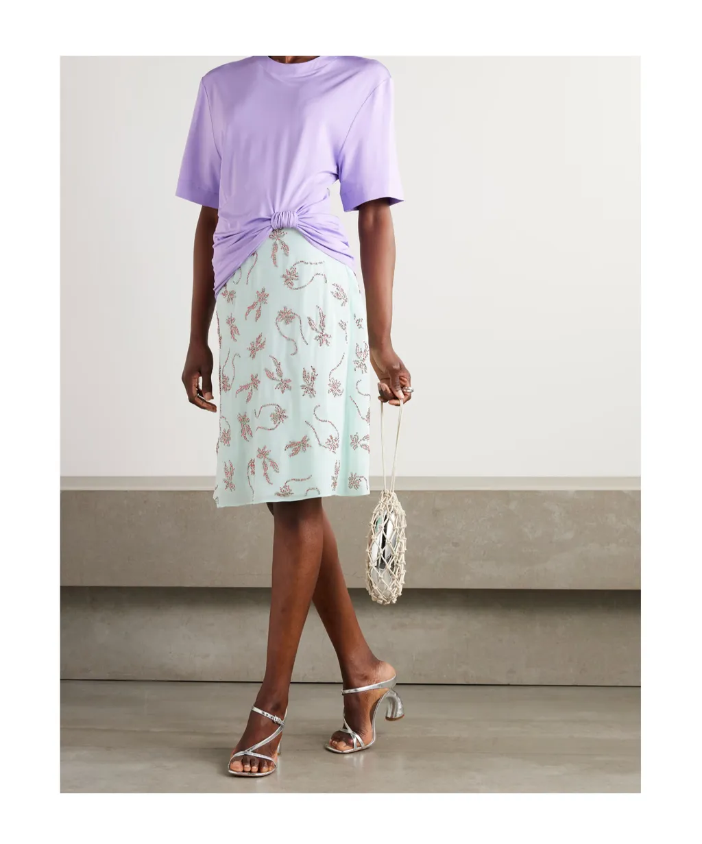 Dafne Crystal-Embellished Studded Chiffon Midi Skirt