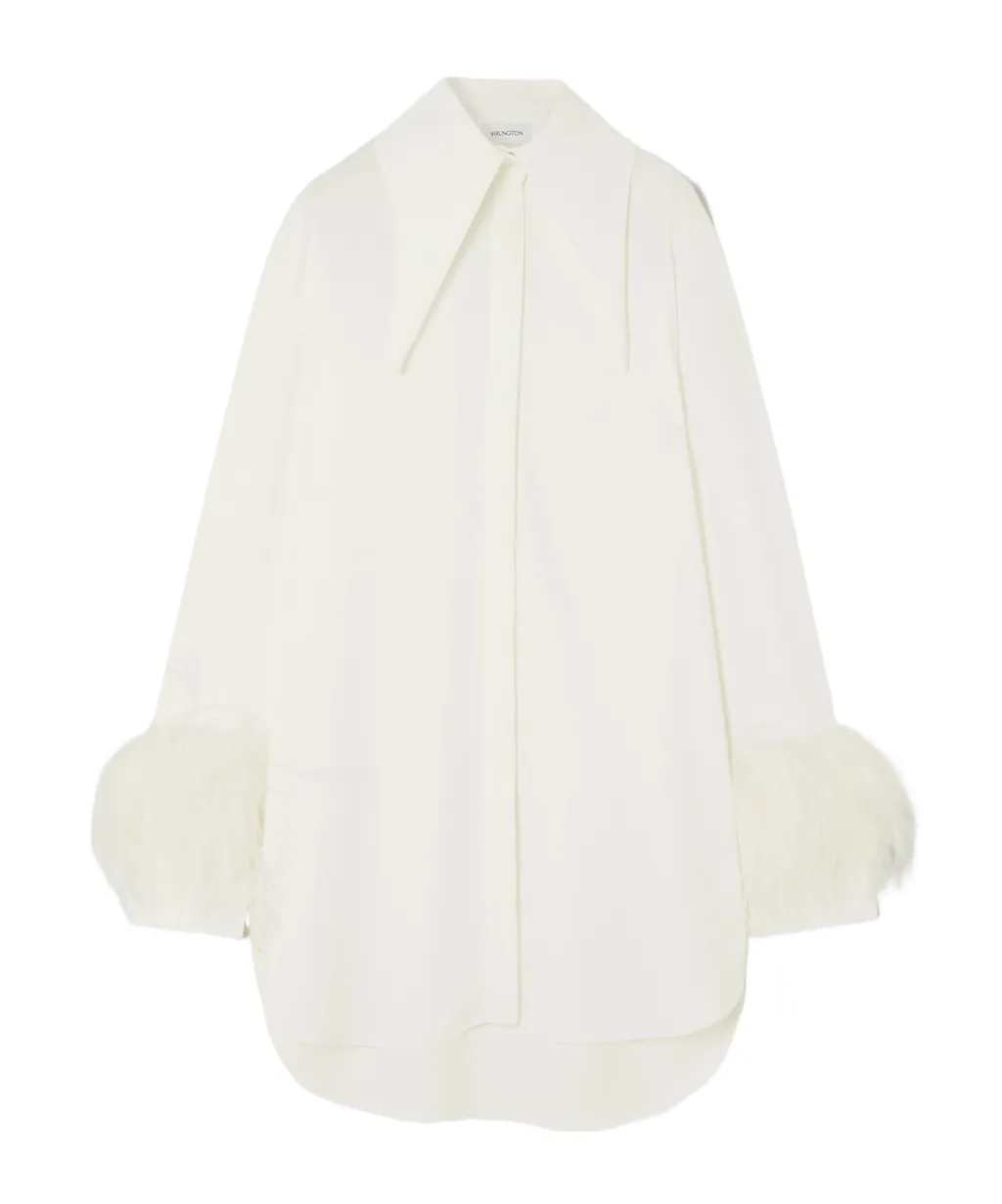 Feather-Trimmed Crepe Shirt