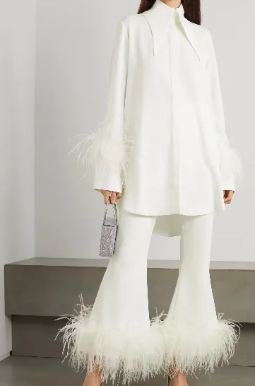 Feather-Trimmed Crepe Shirt