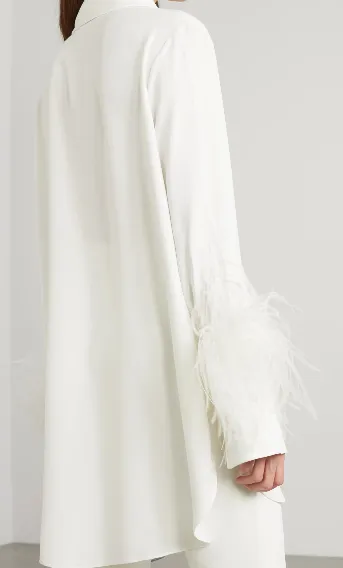 Feather-Trimmed Crepe Shirt
