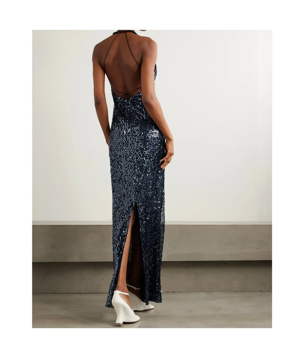 Eima Sequined Tulle Halterneck Gown