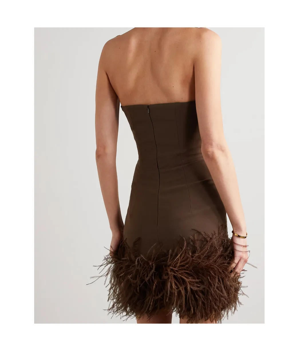 Minelli Strapless Feather-Trimmed Crepe Mini Dress