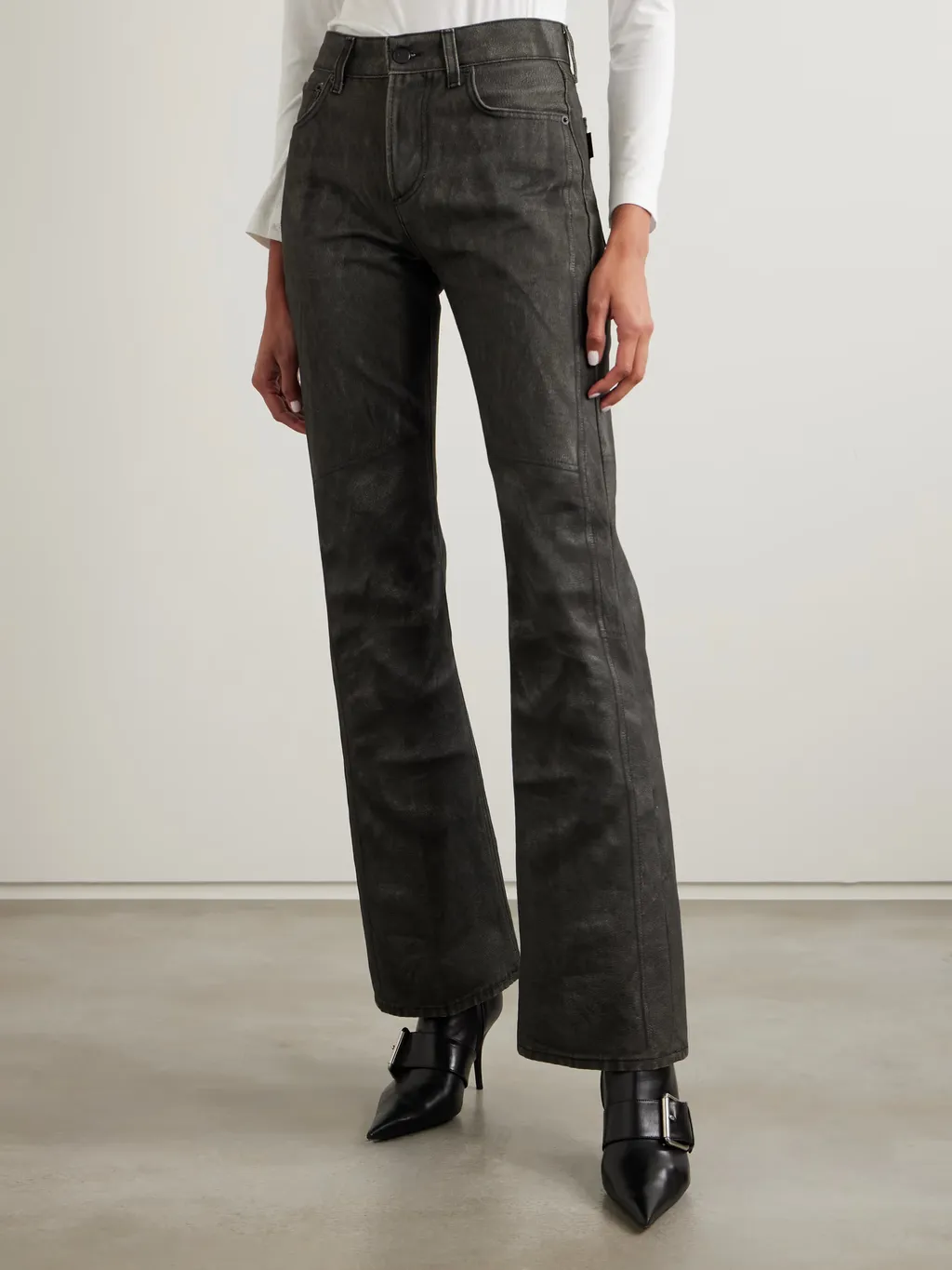 Floral-Print Mid-Rise Flared Jeans