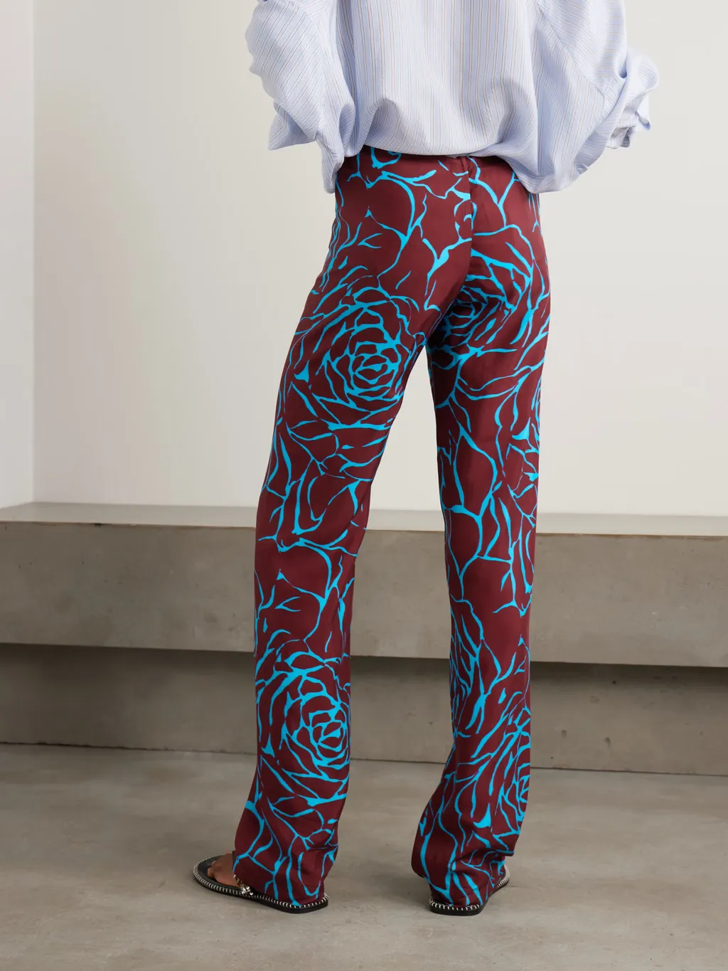 Printed Crepe Straight-Leg Casual Pants