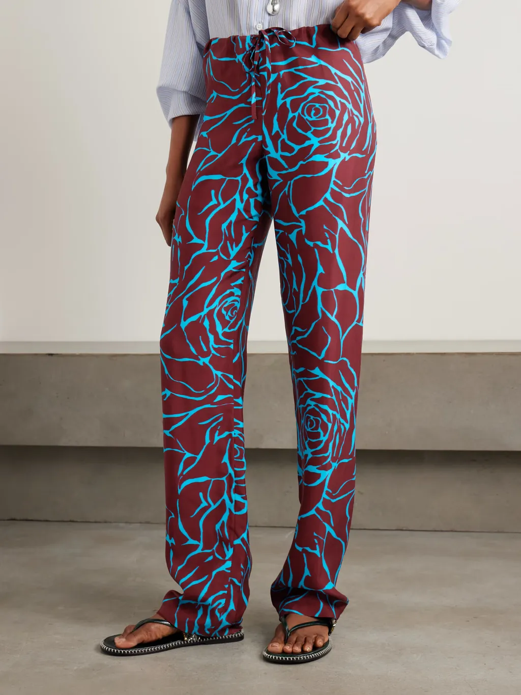 Printed Crepe Straight-Leg Casual Pants