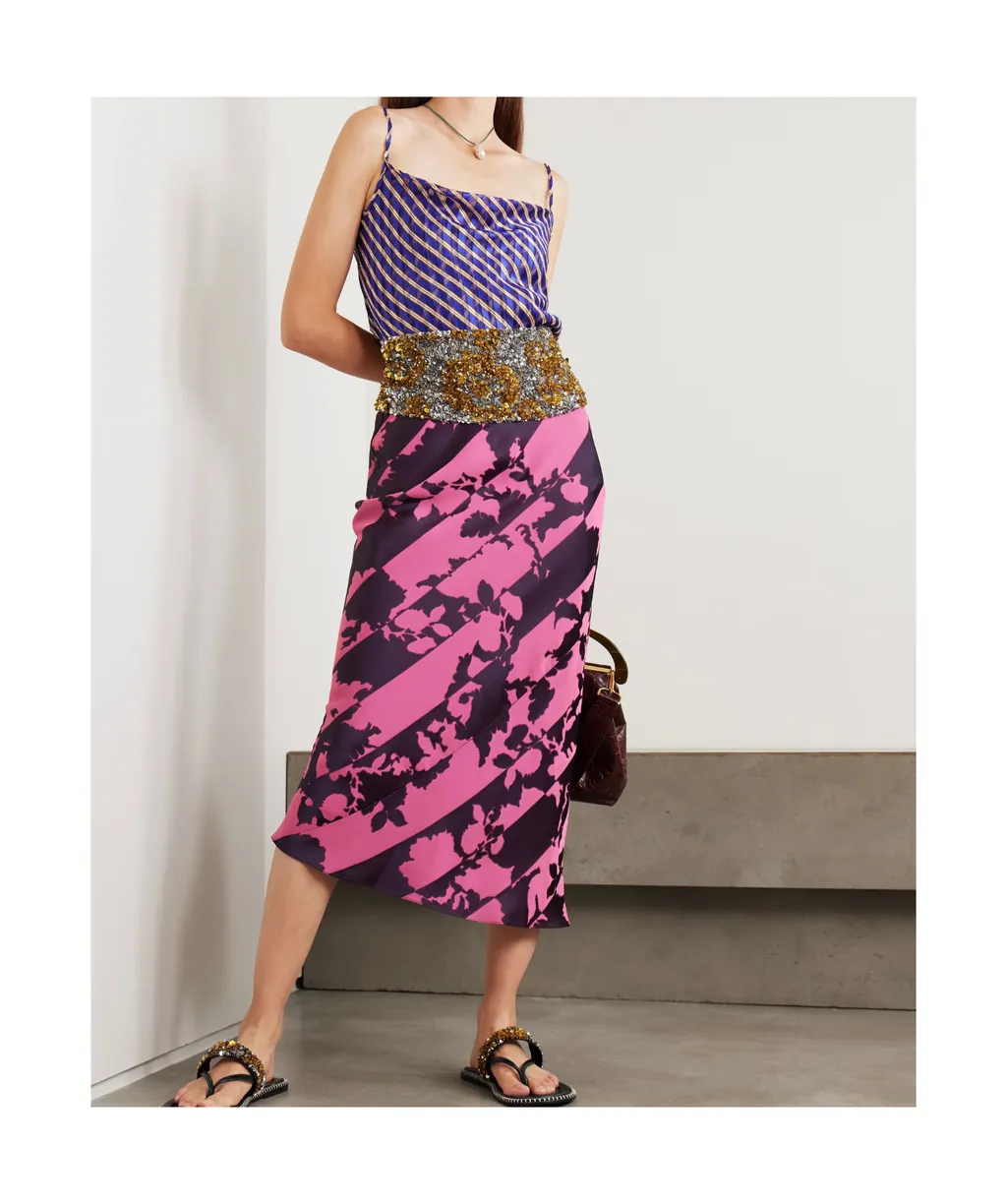 Pleated Striped Satin Camisole