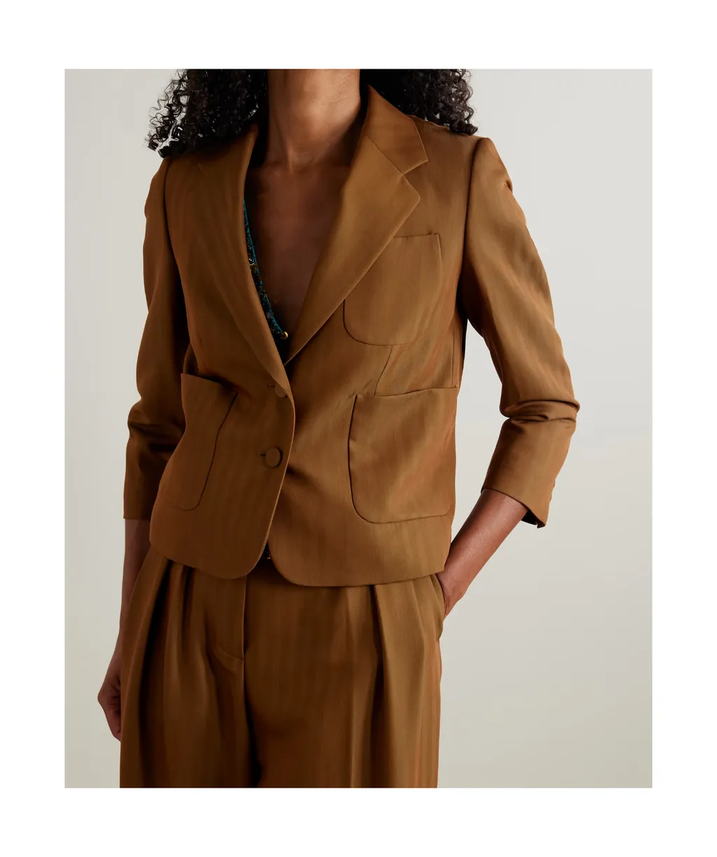 Cropped Striped Wool-Blend Twill Blazer
