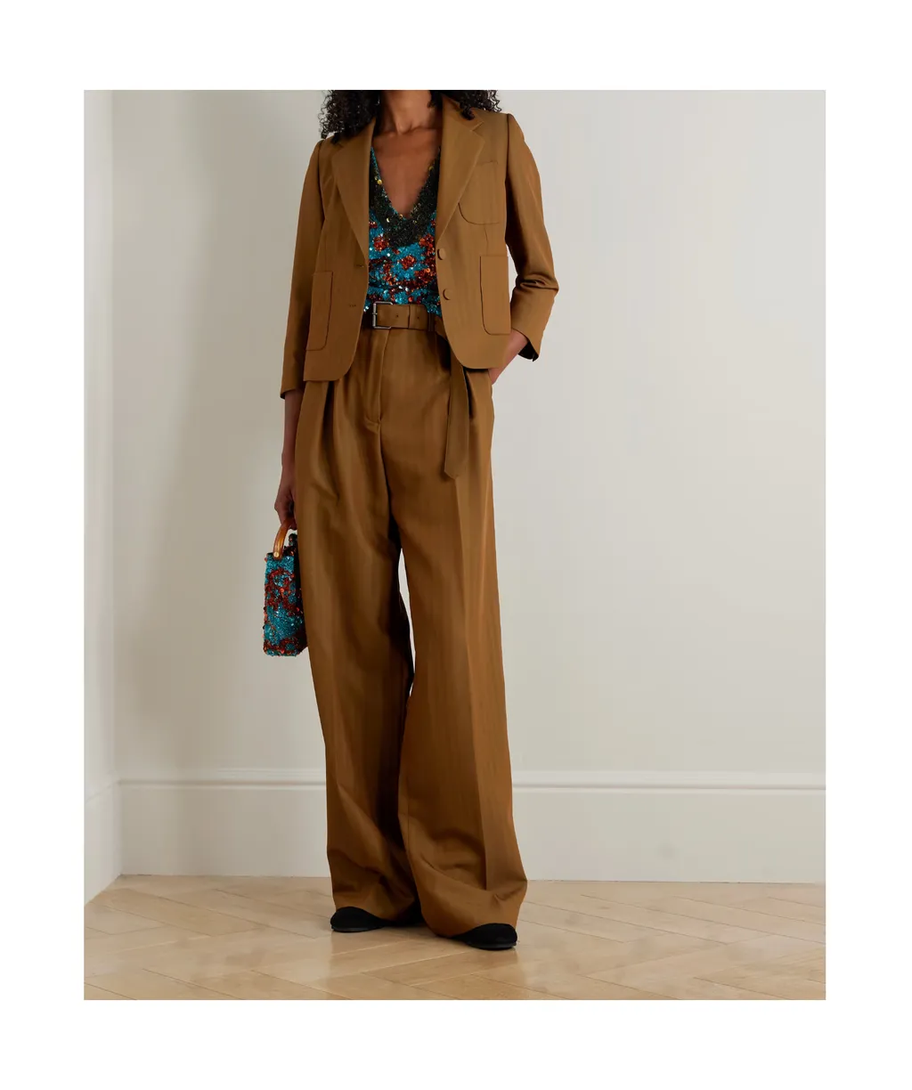 Cropped Striped Wool-Blend Twill Blazer