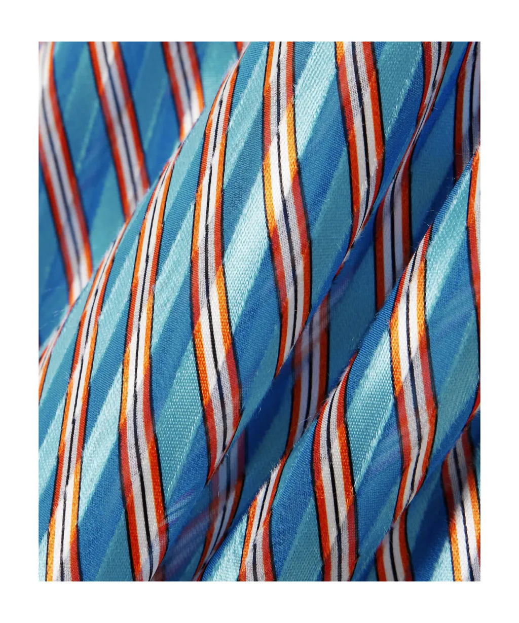 Pleated Striped Satin Chiffon Midi Dress