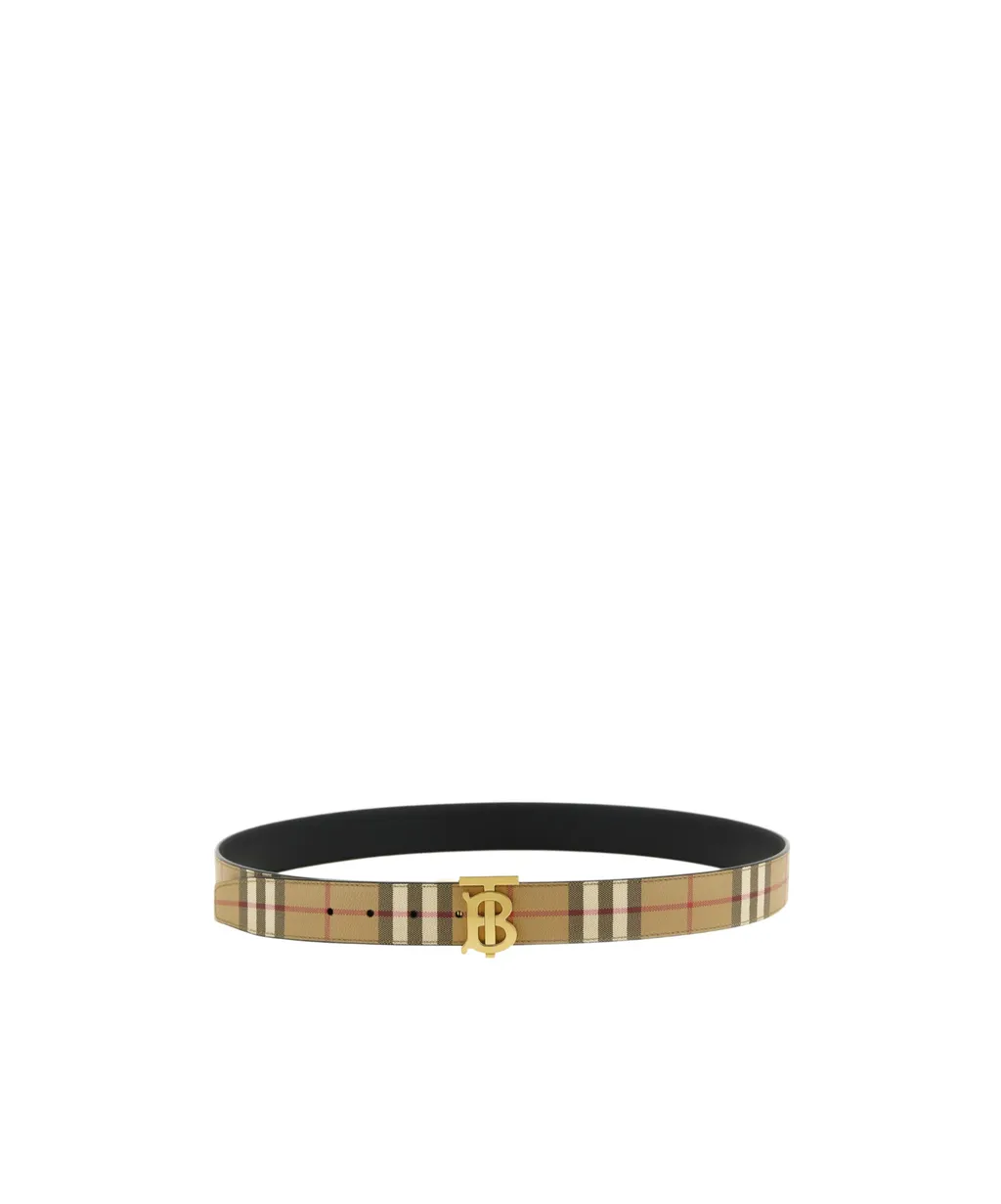 Burberry Tb Buckle Checked Reversible Belt
