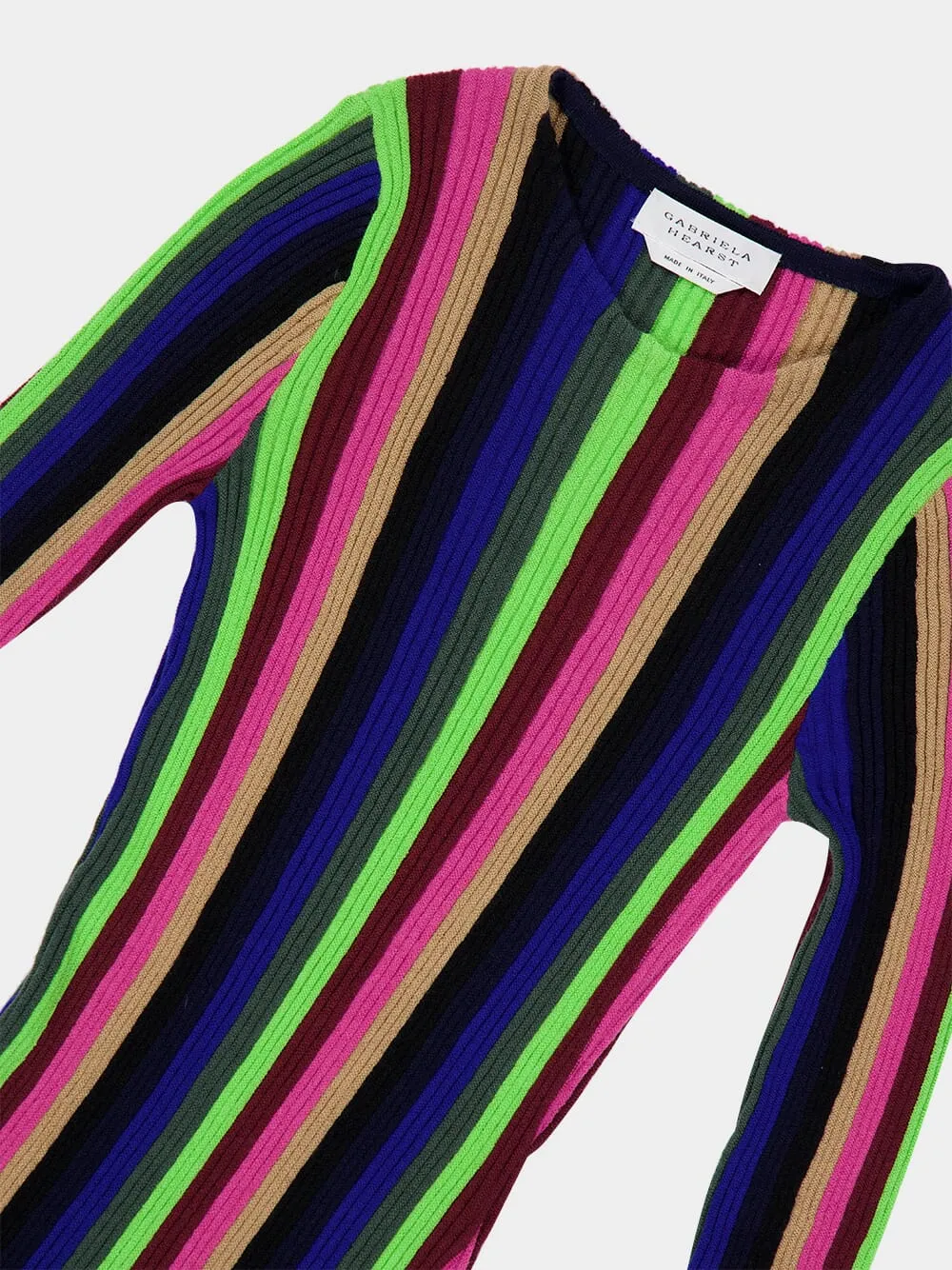 Striped-Pattern Long-Sleeve Dress