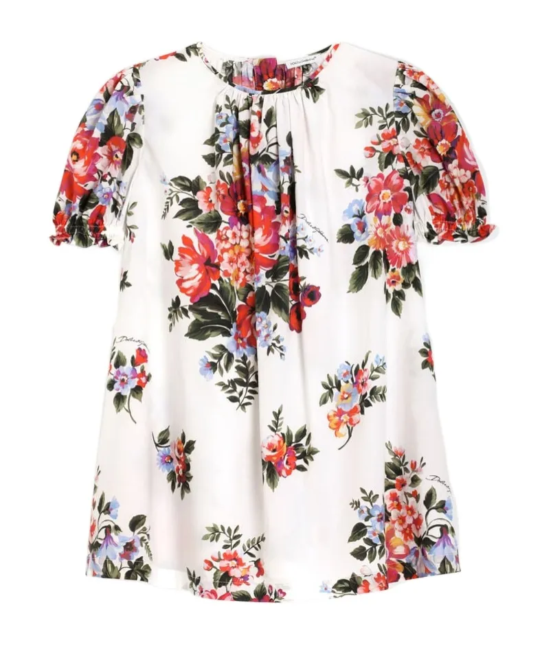 Dolce & Gabbana Kids Flower Patterned Crewneck Dress