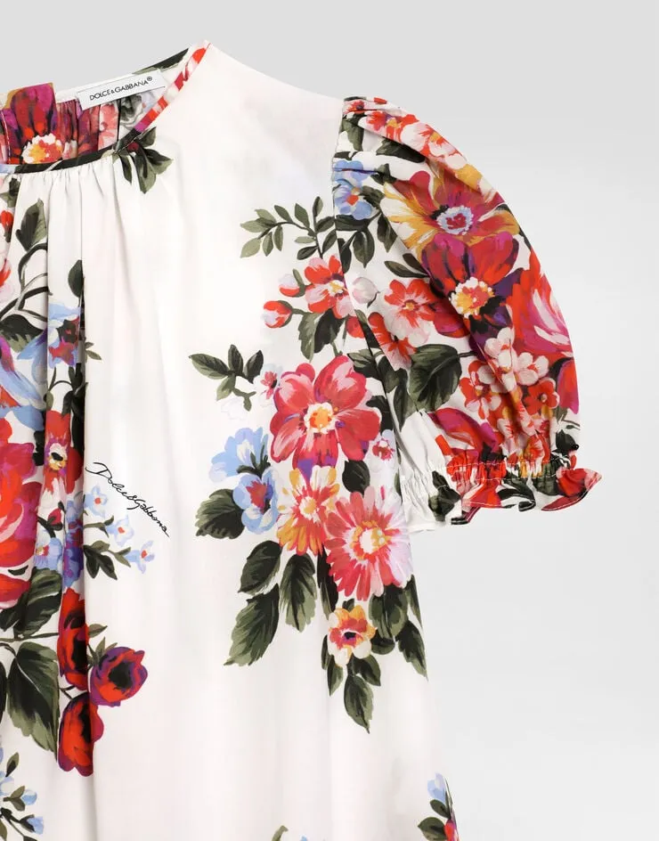 Dolce & Gabbana Kids Flower Patterned Crewneck Dress