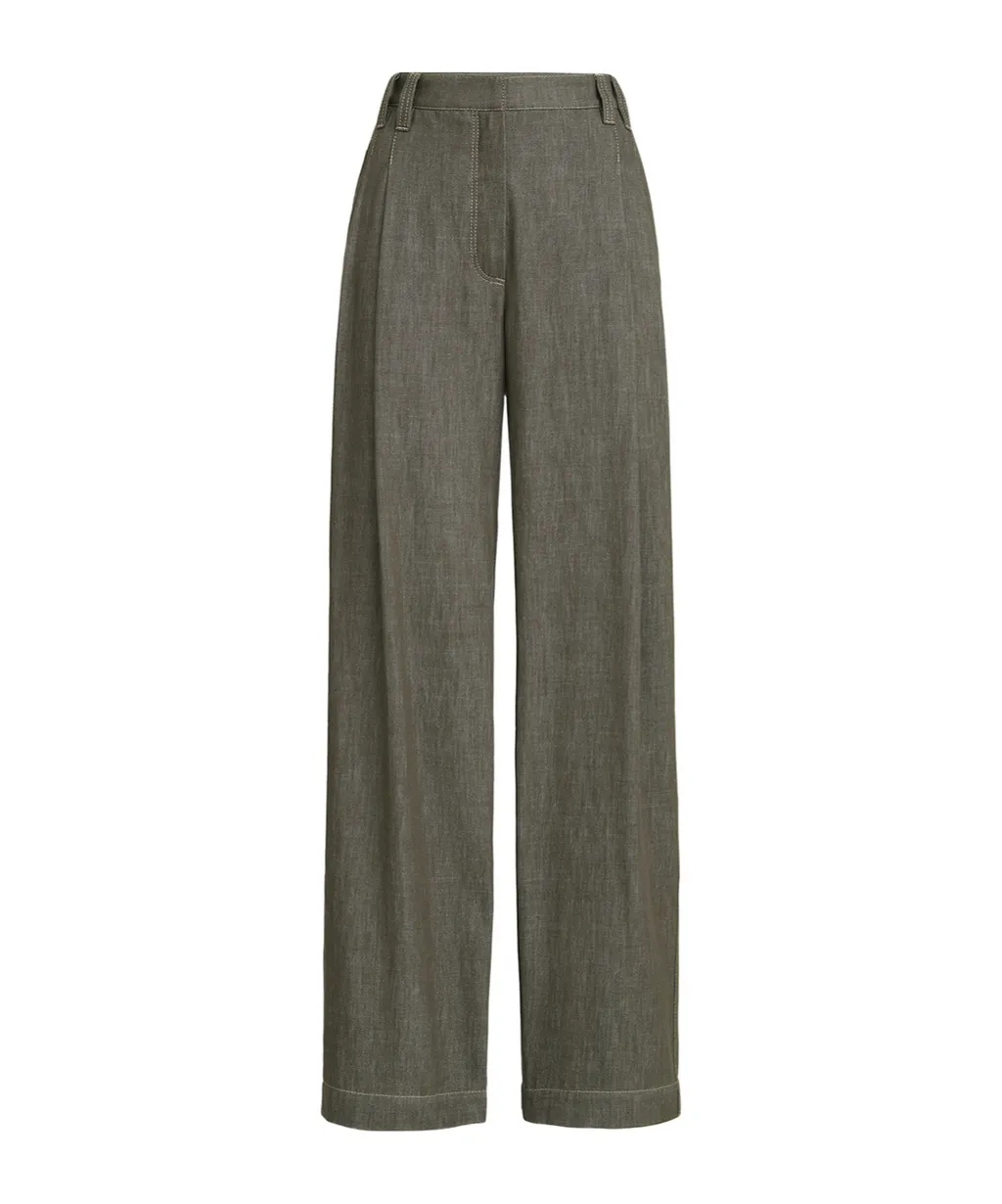 Denim-Effect Pleated Trousers