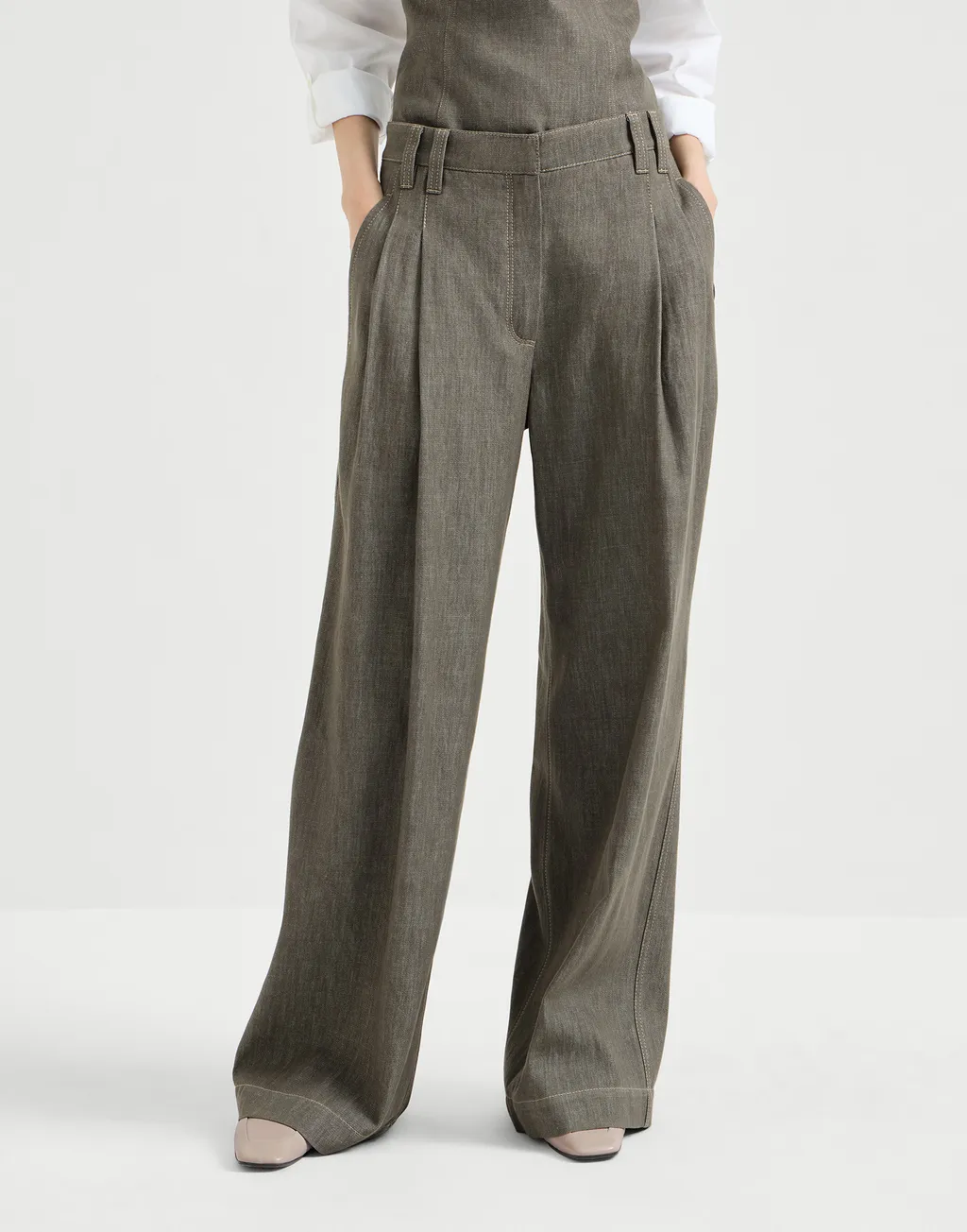 Denim-Effect Pleated Trousers