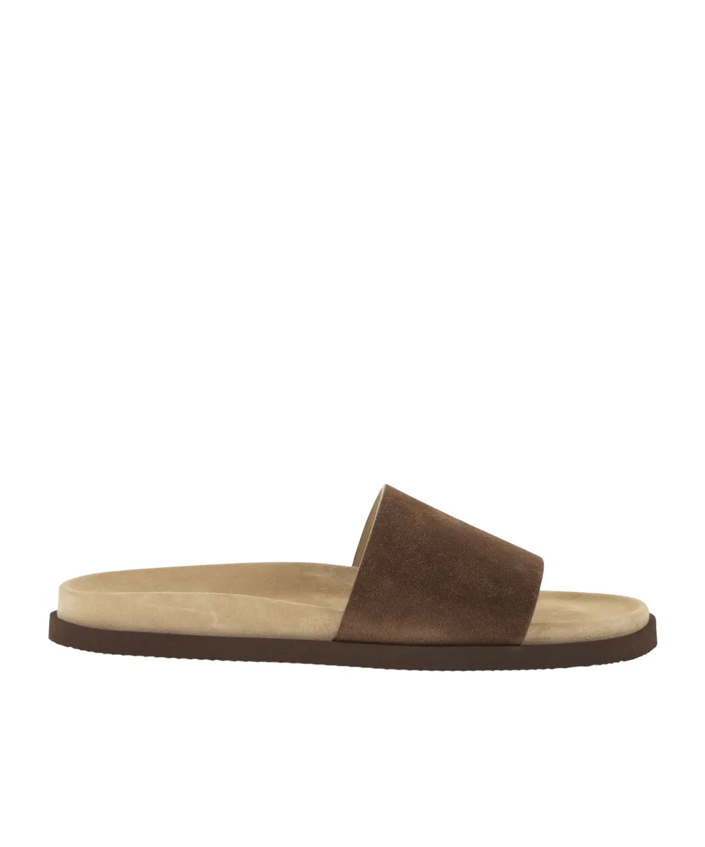 Suede-Strap Flat Sandals