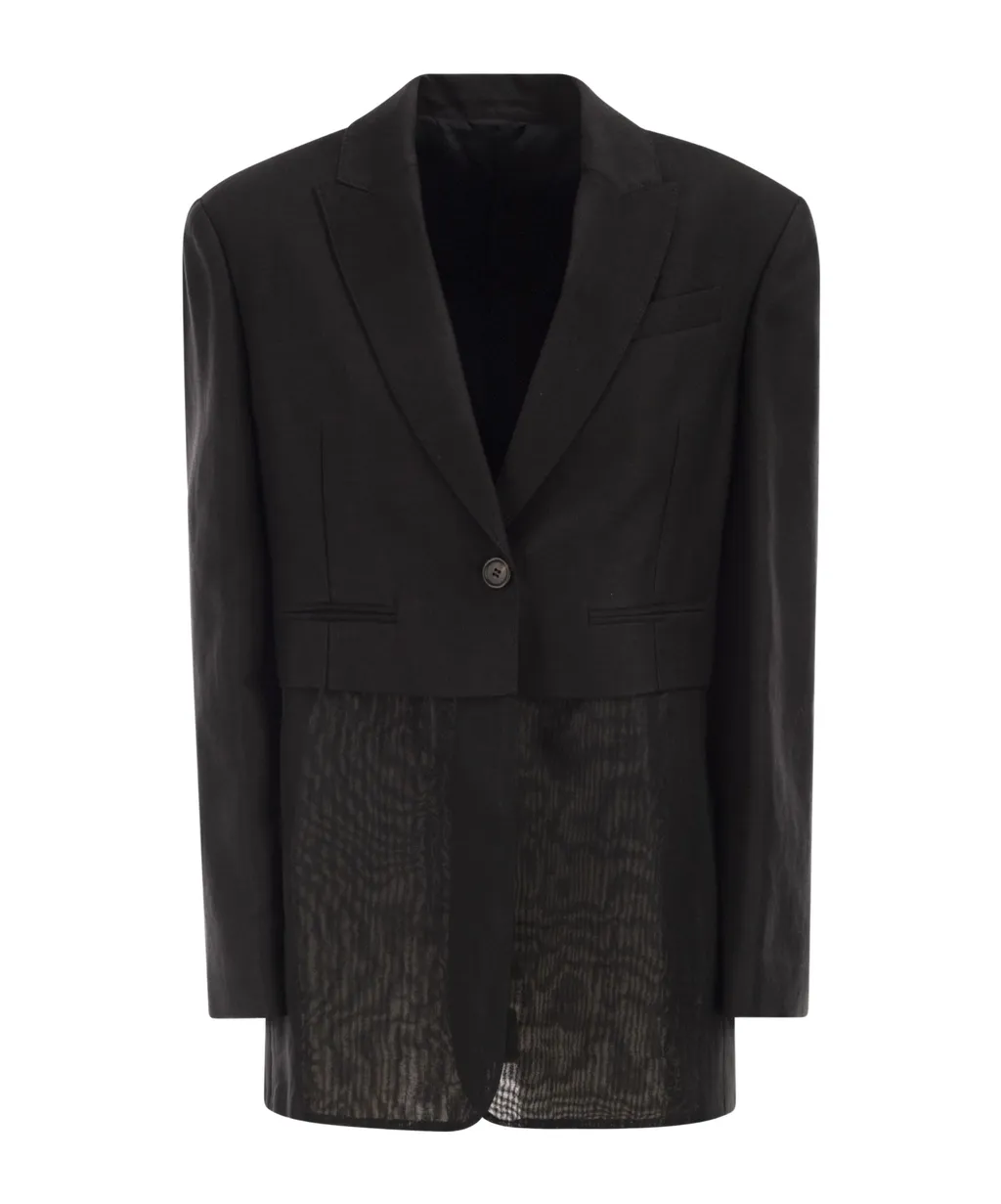 Transparent-Insert Single-Breasted Blazer