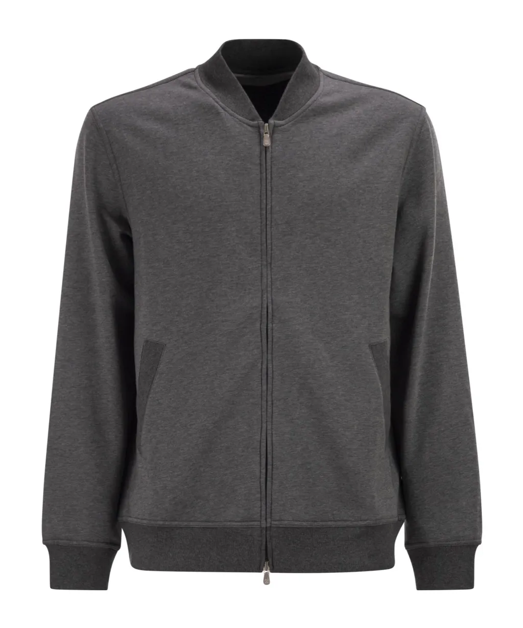 Zip Ribbed-Knit Sweatshirt
